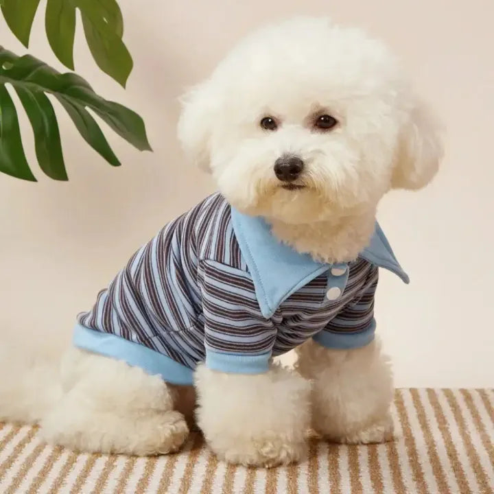 Striped Design Pet Polo Shirt For Cats And Dogs Winter Wear