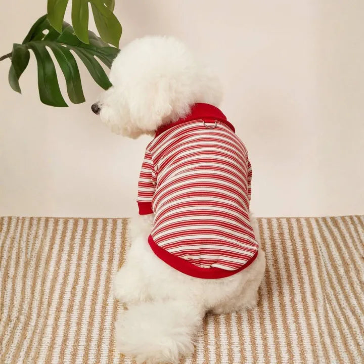 Striped Design Pet Polo Shirt For Cats And Dogs Winter Wear